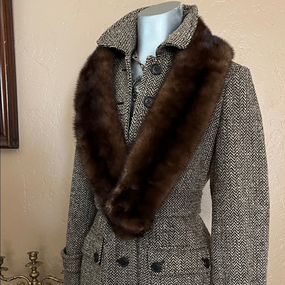Ann Taylor Loft Elegant Brown Herringbone Trench Coat.  SZ 2P - Picture 7 of 7